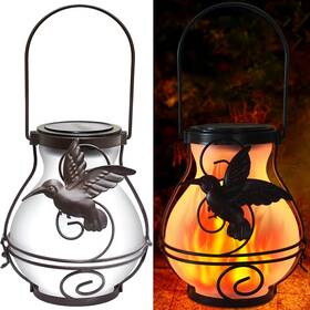-hyd2p 711181702378 2 Pack Solar Flickering Flame Lights Outdoor Upgraded Metal Lantern For Ha