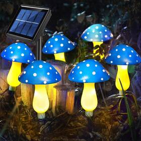 Abkshine 445052913985 6-pack Blue Solar Garden Lights Powered Mushroom Stake For Outdoor