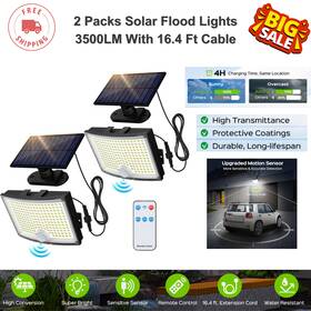 Tbd-56 Adiding 2 Pk Solar Flood Lights 3500lm Motion Sensor Remote Control Waterproof Outdoor
