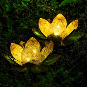 Aiiny 705353786587 Garden Solar Lights Outdoor 2pack Amber Crackle Globe Glass Lotus Decoration