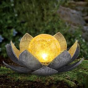 Aiiny 754413024602 Garden Solar Light Outdoor 2pack Amber Crackle Globe Glass Lotus Decoration