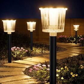 Alfiot 313055970922 Super Bright Solar Pathway Lights Outdoor Powered 8 Pack Adjustable Warm&cool Wh
