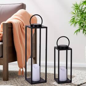 Kf130633-1-so All Fortune Large Solar Outdoor Lanterns 25 Inch 16 Tall Farmhouse Black Metal Waterproof