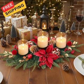 Al-2025 Alupssuc 28 Inch Christmas Centerpiece With 3 Candle 28inch Red And Green