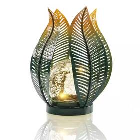 Angel Sar 705353167102 Waterproof Metal Palm Leaf Solar Lights For Outdoor Garden Decor Yellow Green