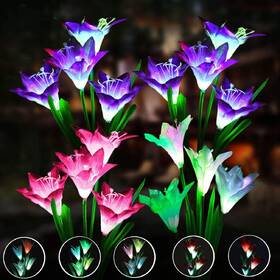 Angmln 782911275363 4 Pack Solar Flowers Lights16 Bigger Head Lily 7 Color Changing Pa