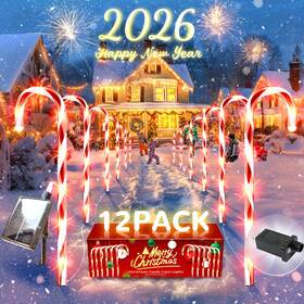 Gzd001 Anordsem Solar Christmas Decorations Outdoor 12 Pack Candy Cane Pathway Stake Lights - 2