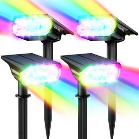 Ao-18 Aounq 781108193039 68 Leds Rgb Solar Spot Lights 1000 Lumens 9 Lighting Modes Color Changing So