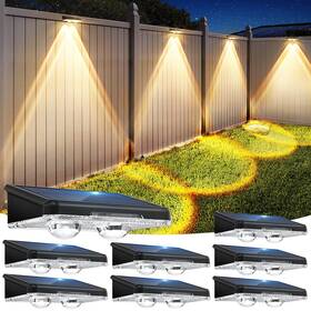 Fl224ab Apilab Solar Fence Lights Outdoor 8 Pack - 3 Modes 3000k/4500k/6500k Powered I