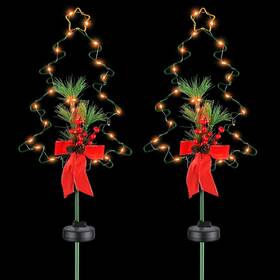 60xma009-4276-04 Apluschoice Solar Red Berries Tree Stake Lights Xmas Pathway Light Garden Yard 2pcs