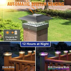 Aponuo 767065800524 Solar Post Cap Light Outdoor Rgb Rotating Dynamic And Warm Mode 16 Leds