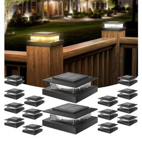Aponuo 767065800982 Solar Post Cap Lights For 4x4 Wood And Vinyl Fence Posts - Black 16 Pack