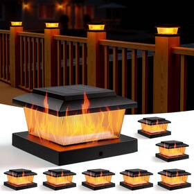 Aponuo 767065801101 Solar Post Cap Lights With Flickering Flame And Warm White 8-pack For 4x4 Wood