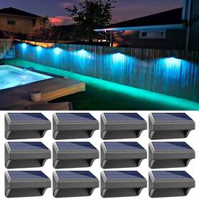 Ip65 Aulanto 767065682076 Solar Fence Lights 12 Pack Waterproof Outdoor Rgb Warm White Color