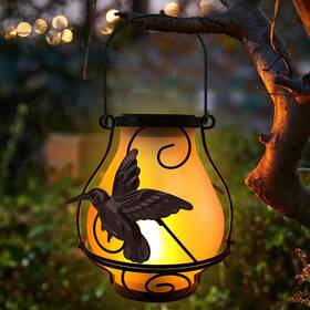 Aveki 032007384754 Solar Lanterns Hanging Outdoor Lantern With Hummingbird Led Flickering Flame