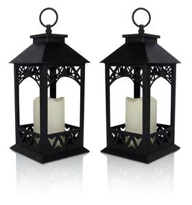 Banberry Designs 794615579494 Black Lighted Led Lanterns With Lattice Design - Pillar Candle 4 Hour Ti