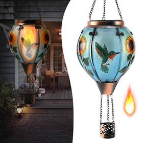 Bathtoo 758226950011 Hot Air Balloon Solar Lantern - Simulated Flickering Flame Hummingbird Glass