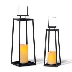 Bayn 768825197069 Solar Lantern Decorative Outdoor Set Of 2 18 And 15 Modern Black Metal La