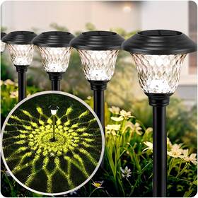 Beau Jardin 897105981893 8 Pack Solar Pathway Lights Outdoor Metal Powered Waterproof Gla