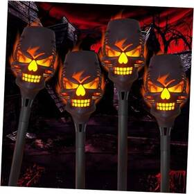 Becheanh 794697685847 4 Pack Solar Halloween Lights Outdoor Skull Light Torch With