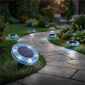 Bell Howell 705353602672 Mosaic Disk Lights Low Voltage Blue Solar Powered Led Waterproof Path Light With