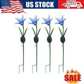 Better Homes & Gardens 972670552809 4-pack Solar Powered Led Blue Glass And Metal Flower Stake Light Outdoor Decor Us