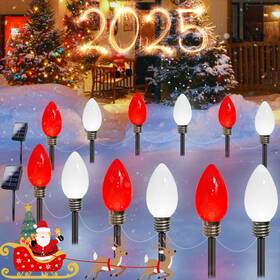 Seatop-solar-c9-2pk12l-red Bhclight Seatop-solar-c9-2pk12l-red&cw Jumbo C9 Christmas Decorations Outdoor Waterproof 10 Pack Solar Lights