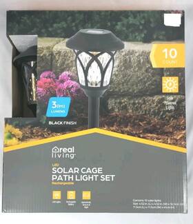 Lg-105 Big Lots Real Living Led Solar Cage Path Light 10 Count Set Rechargeable Black Finish 3