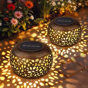 0601-round Blakapoo Solar Lanterns Outdoor Waterproof 2 Pack Retro Metal Hollow Out Lights
