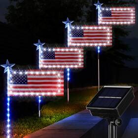 Bt105 Blctec Solar Powered American Flag Pathway Lights 4pcs Large Patriotic W