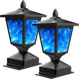 158postcap Blueyang Solar Post Flame Light Outdoor Deck Fence Cap 2 Pack Black-blue
