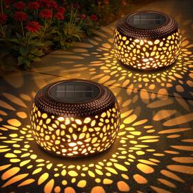 Tll004 Bonlion Solar Lanterns Outdoor Waterproof 2 Pack Hollow Out Retro Metal Lantern Ligh