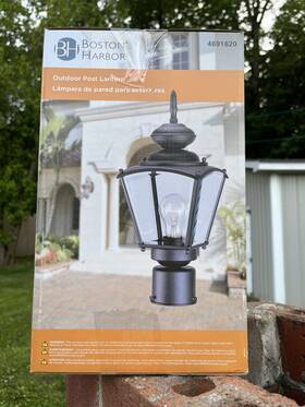 Boston Harbor 4007h5 New 4691820 Black Glass Panel Outdoor Post Lantern Light Fixture