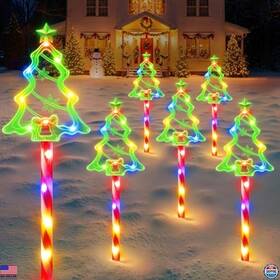 Tfl059 Brand Bucasa 78 Led Solar Christmas Pathway Lights - 10 Modes Colorful Candy Stakes 6 Pack