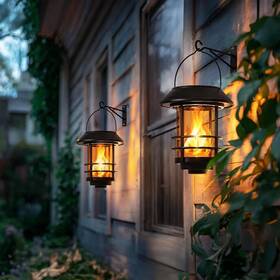 Branded 313024279216 Solar Wall Lantern Outdoor Flickering Flames Sconce Lights Hangi