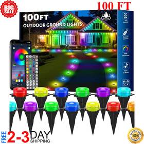 562566 Branded Rgb Outdoor Ground Lights 100ft Color Changing Pathway With Remote And App