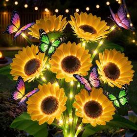 Branded 742985671287 Solar Flowers Outdoor Waterproof 2 Pack Sunflower Lights With Butterfl