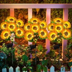 Tfl-021 Branded Solar Sunflower Lights Outdoor Waterproof - 3 Pack With 18 Bright Sunfl