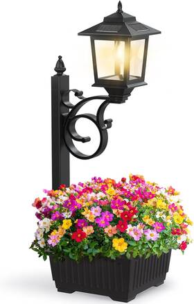 05f-01 Branded01 2 In 1 Solar Lamp Post Light With Planter Outdoor Flower Pots Lights
