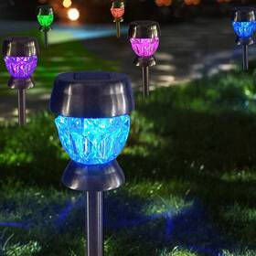 41911 Bright Zeal 6-pack 2.7 Inch Large Glass Diamond Led Solar Pathway Lights - Color Changing Lan