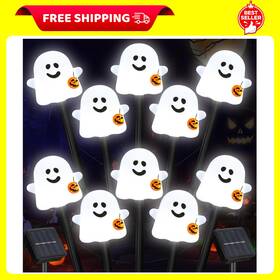 Brightdeck 711181413670 Solar Halloween Ghost Pathway Lights 10 Pack Stake With White
