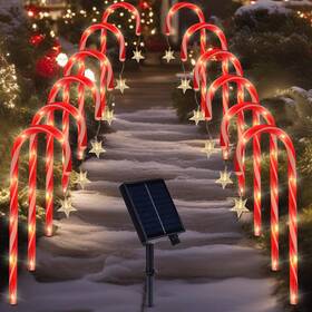 Brightdeck 754197428108 Inch 12 Pack Christmas Pathway Lights Outdoor Decorations 8 Modes Solar Candy Ca