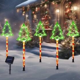 Brightdeck 767552835008 Christmas Solar Pathway Lights Outdoor Decorations 8 Modes Xmas Tree Candy L