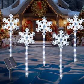 Brightdeck 767552835084 Solar Christmas Snowflake Pathway Lights Set Of 5 Outdoor Garden Deco