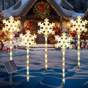 Brightdeck 767552835107 Best Solar Christmas Snowflake Pathway Lights Set Of 5 Outdoor Garden