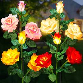 Brightown 313041551555 Garden 4 Pack Led Solar Flower Lights With Larger And More Realistic Rose Flowers