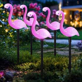 5020561 Bshine Pink Flamingo For Yard Decor Outdoor Garden Lights 5pcs Decorati
