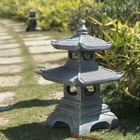 Buokaiw 738063030442 Outdoor Zen Garden Lantern - 2 Tier Pagoda Statue Stone Lanter