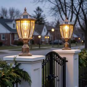 Byteany 313107693687 2-light Bronze Aluminum Outdoor Weather Resistant Solar Post Light Set With Led