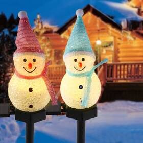 Spld1 Changyuanrong-us 2 Pack Solar Snowman Christmas Lights Outdoor Landscape Pink Blue